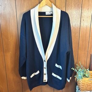Vintage Elisabeth Liz‎ Claiborne Inc. Wool Blend Cardigan Sweater Nautical Style